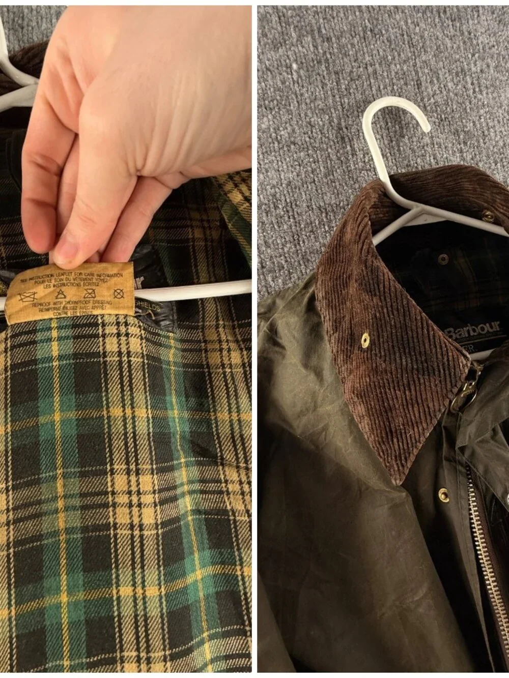 VTG Barbour A200 Border Size 40 Green Waxed Jacket Long Zip Snap Collared 80s